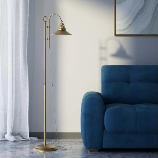 zlata klasicka mosadz stojaca lampa modremu sedaciemu komplet vintage country rustikalne mediteranske osvetlenie spalna obyvacka citacia lampa .jpg